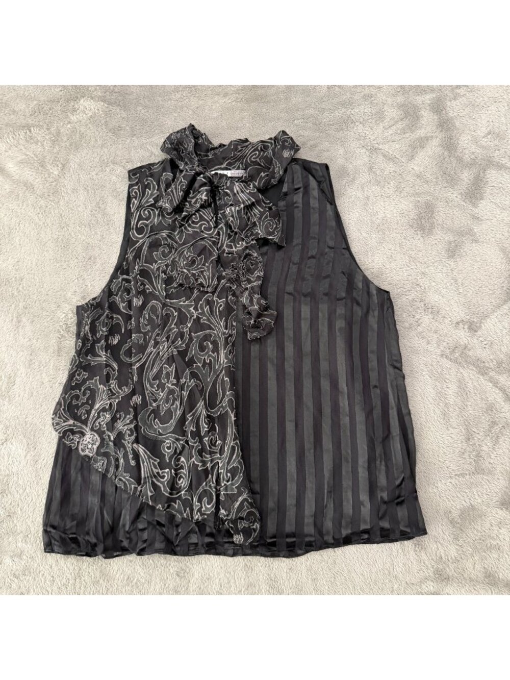 Alice + Olivia Black Silk Blend Sleeveless Blouse Shirt Womens SMALL Neck Tie